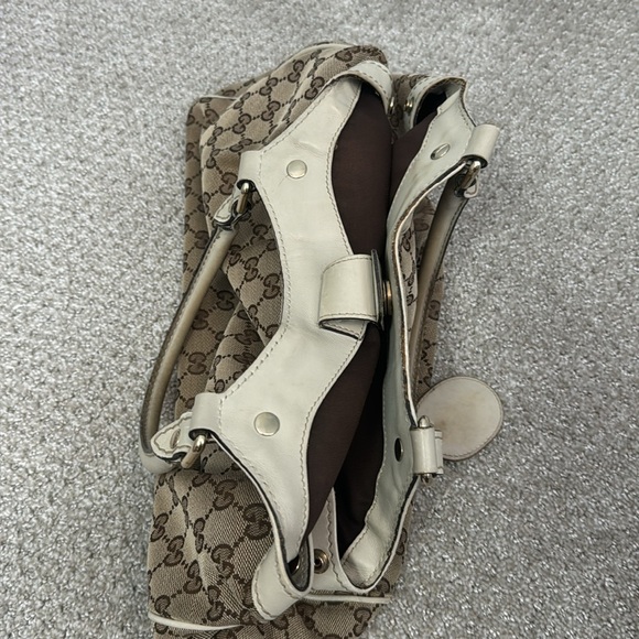 Gucci Brown/Ivory Monogram Canvas Shoulder Purse w/ Bag Charm - Picture 10 of 14